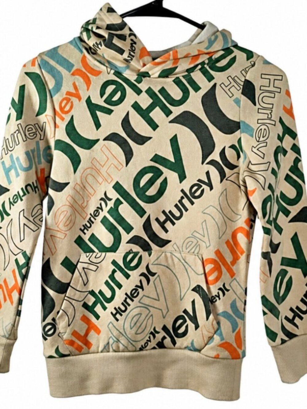 Hurley Kids Small Hoodie Beige Multicolor Logo Print Pullover